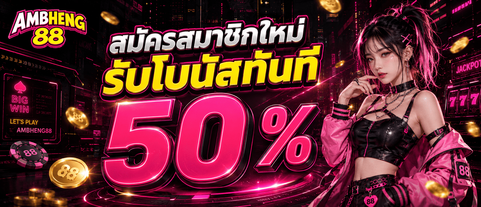 สมัครสมาชิกใหม่รับโบนัสทันที 50 %